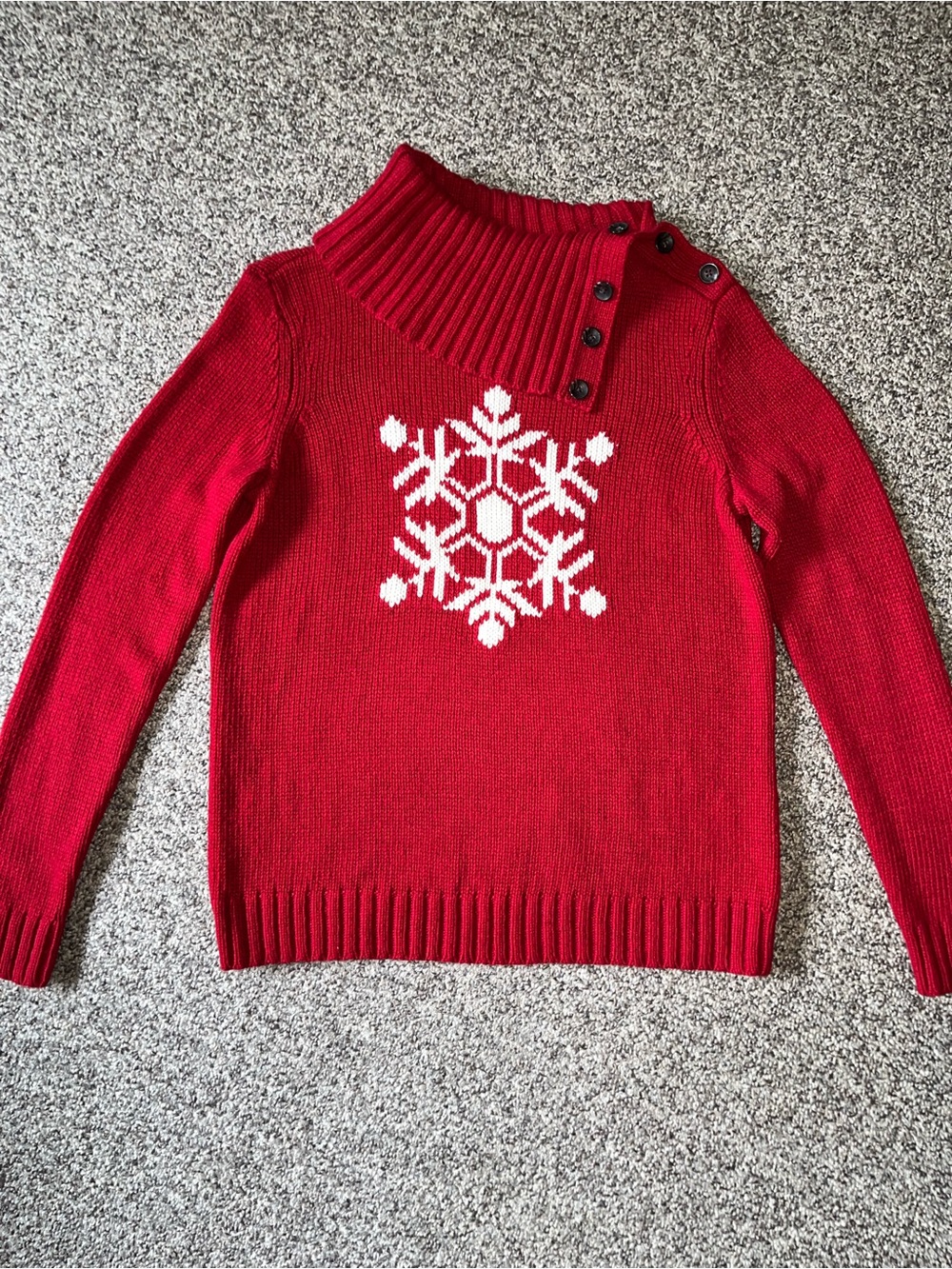 Talbots Red Snowflake Button-Shoulder Turtleneck Sweater PM